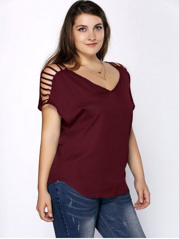 Plus Size V Neck Ripped Sleeve Tee