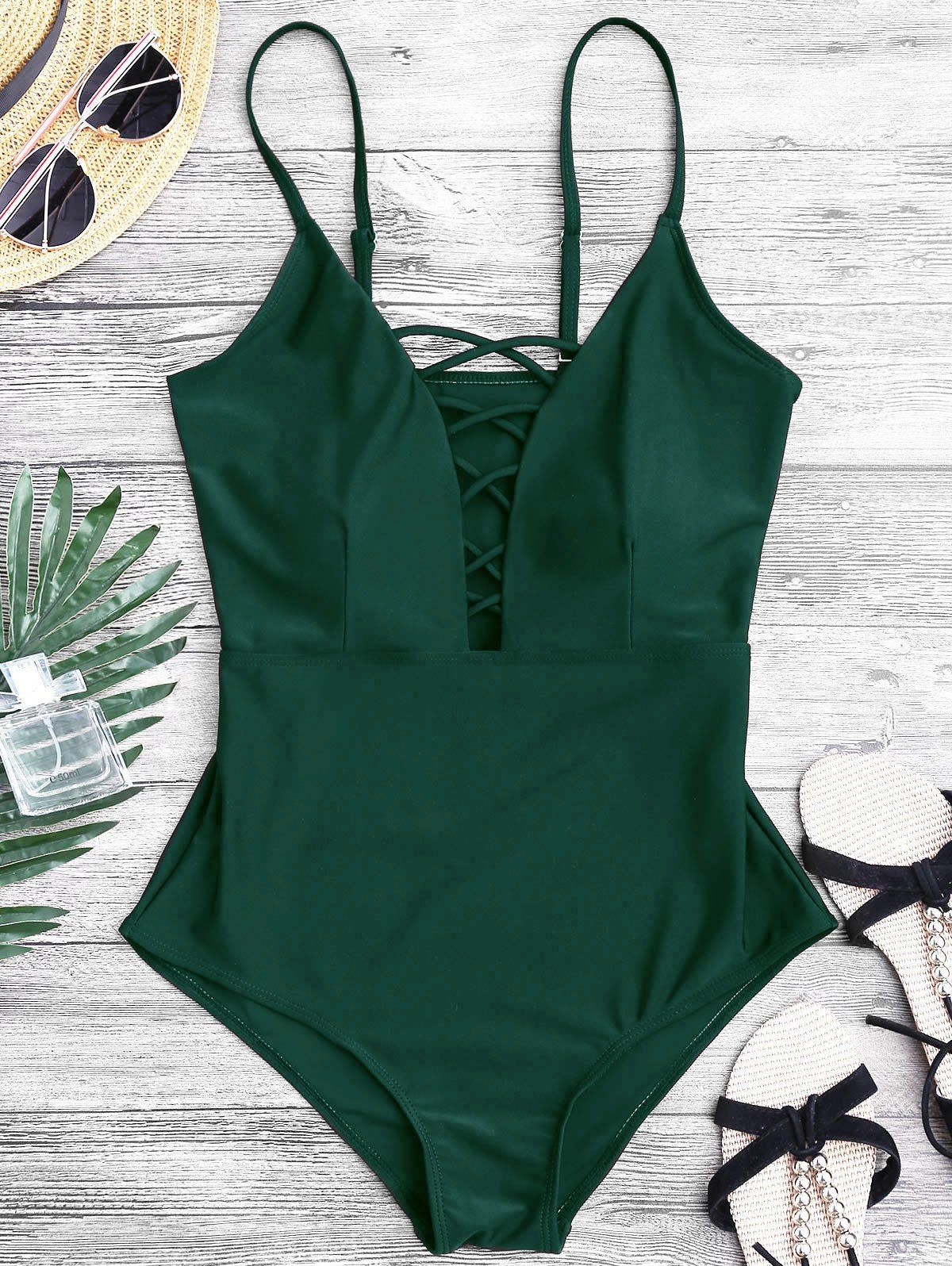 

Crisscross Plunge One-piece Swimsuit, Green