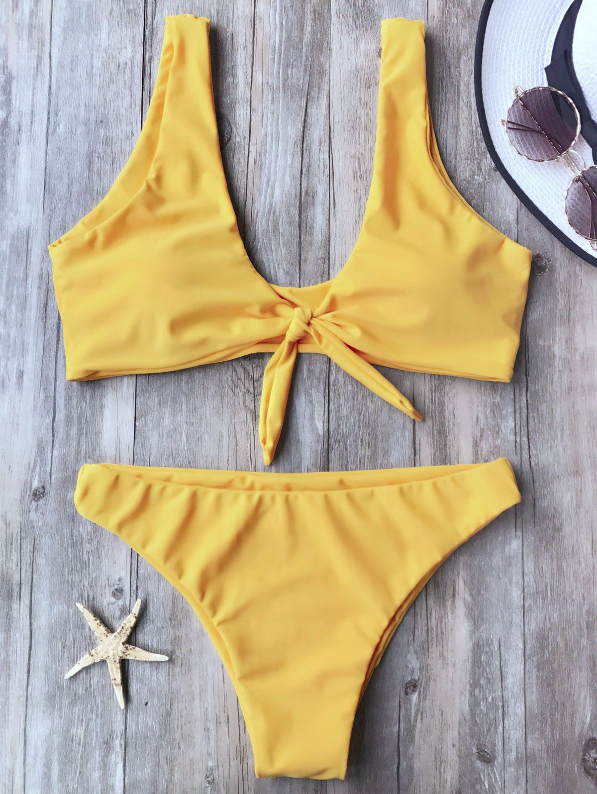 

Knotted Scoop Neck Bikini Set, Yellow