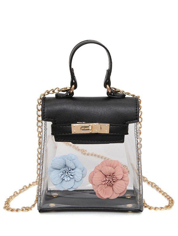 Sac  Main Transparent  Transparent   Fleurs En BLACK 