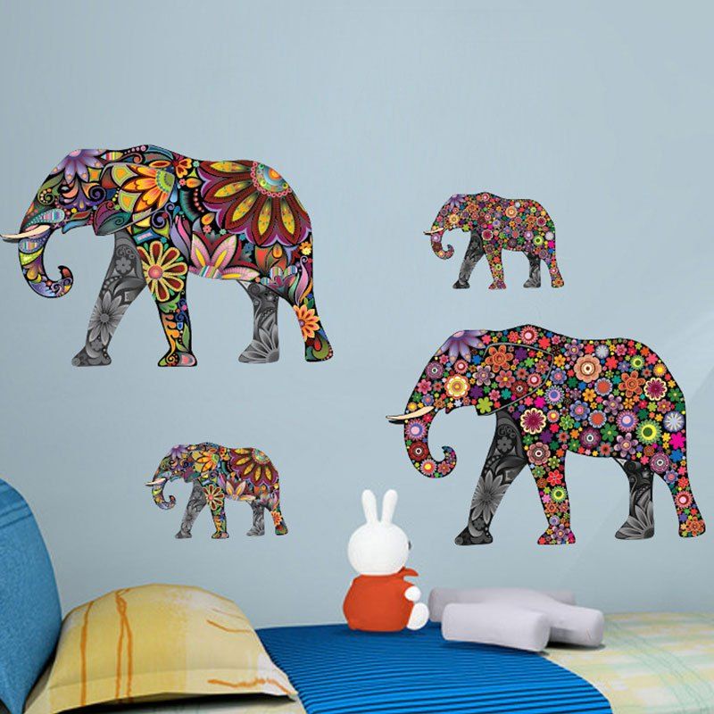 

Ethnic Floral Elephant Wall Art Sticker, Colormix