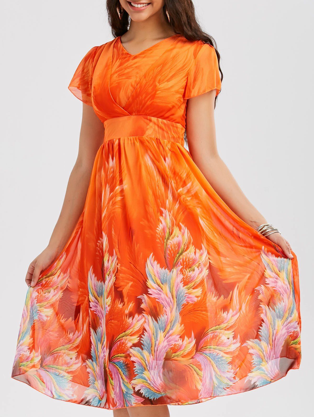 [54 OFF] Casual Bohemian Floral Flowy Midi Dress Rosegal