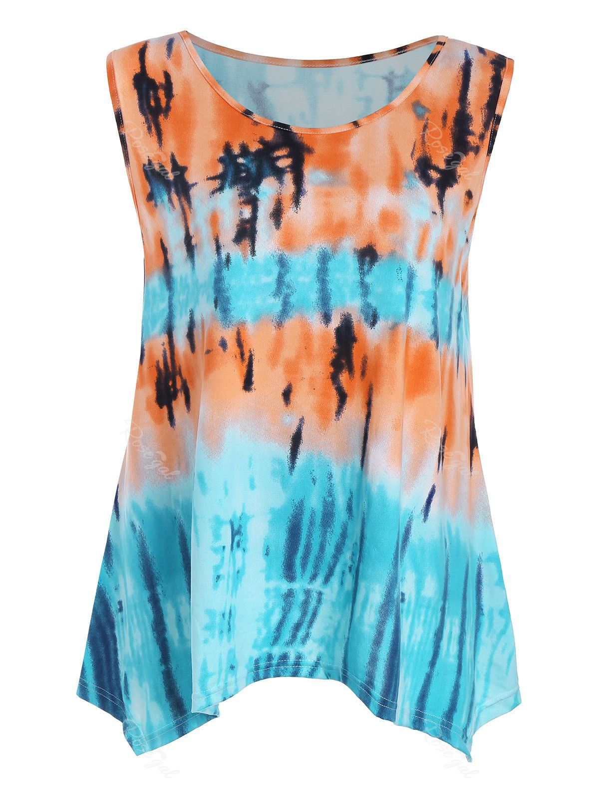 

Tie Dye Printed Plus Size Asymmetric Tank Top, Oasis