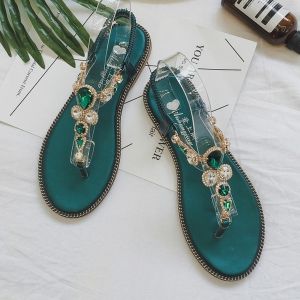 Rhinestones Transparent Plastic Flat Heel Sandals