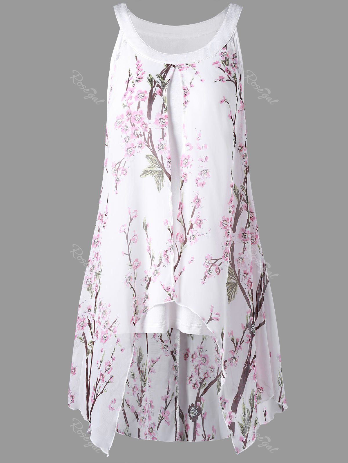 

Tiny Floral High Low Plus Size Blouse, White