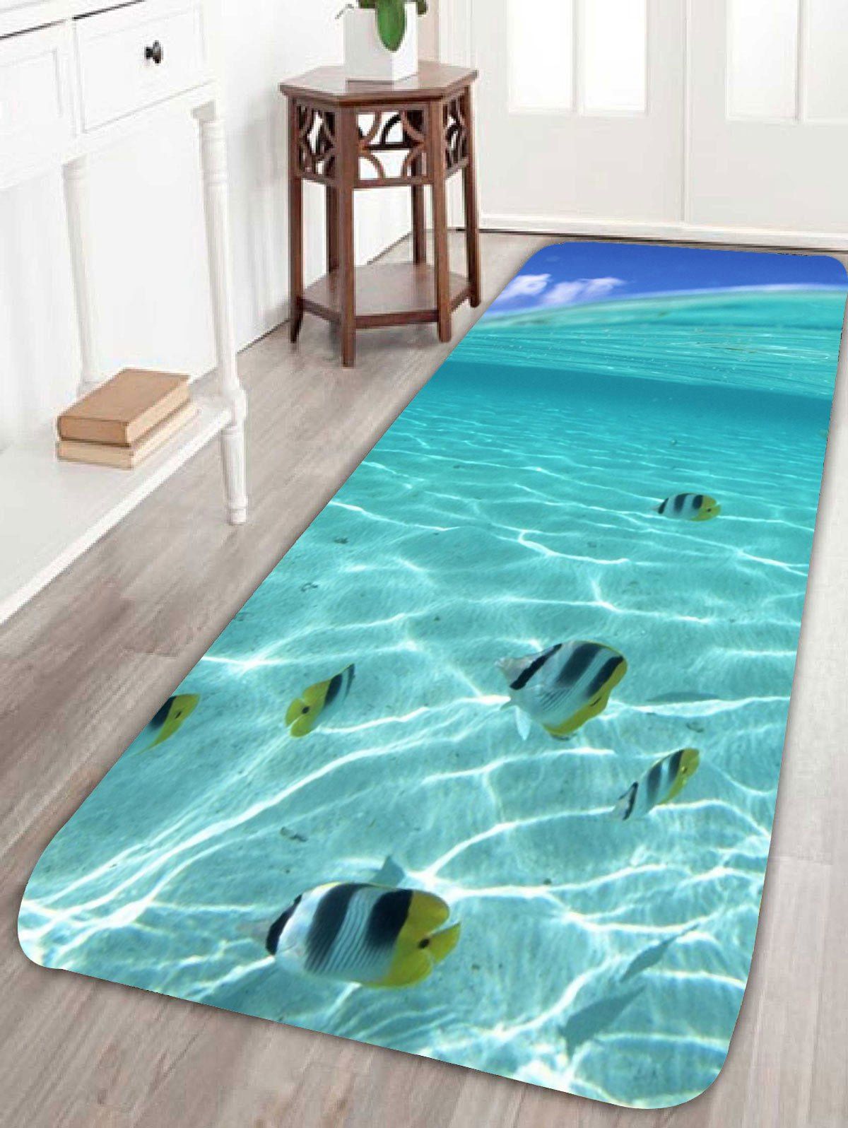 

Coral Fleece 3D Fish Underwater Bath Rug, Blue