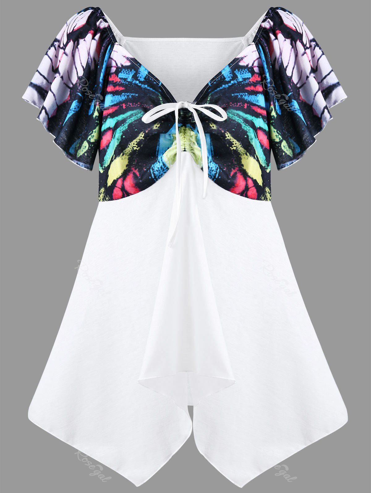 

Plus Size Empire Waist Butterfly Pattern T-shirt, White