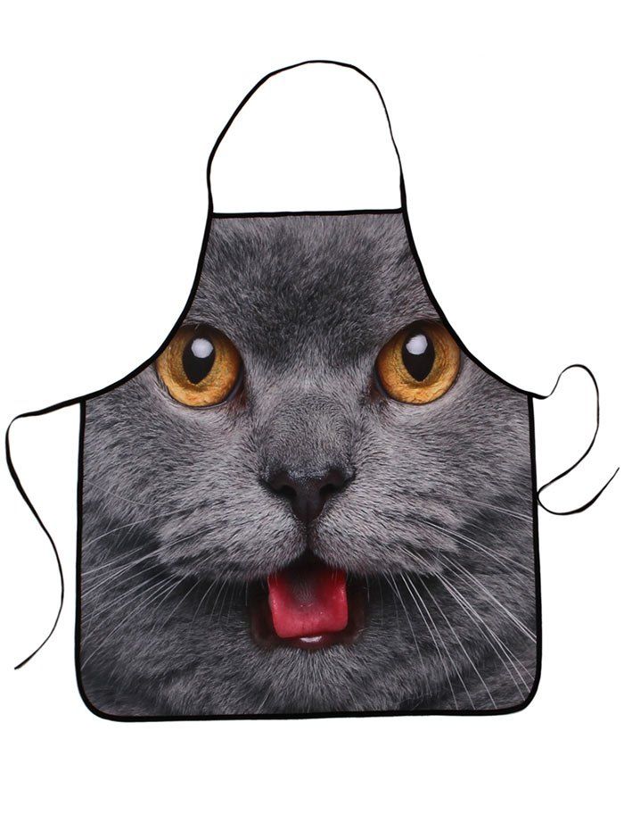 

Kitchen Waterproof 3D Cat Head Printed Apron, Deep gray
