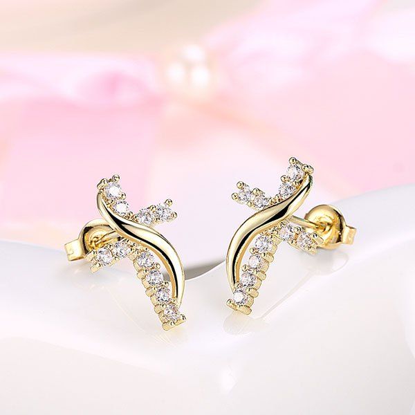 

Rhinestone Crucifix Stud Tiny Earrings, Golden