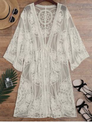 Embroidered Sheer Kimono Cover Up