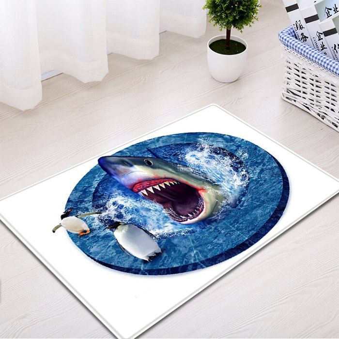 2019 Shark Penguin 3d Pattern Water Absorption Flannel Area Rug Shark Penguin 3d Pattern Water Absorption Flannel Area Rug