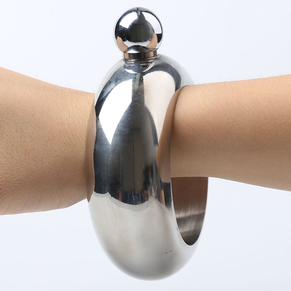 

Personalised Whisky Vodka Metal Bracelet Hip Flask, Silver