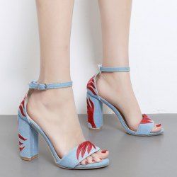 Ankle Strap Block Heel Embroidery Sandals