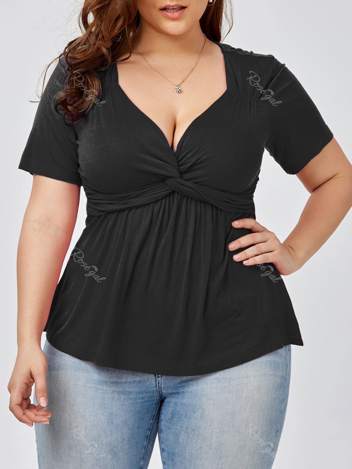 

Plus Size Knot Front Top, Black