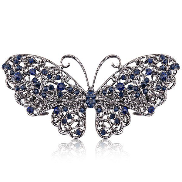 

Alloy Hollow Out Butterfly Faux Sapphire Barrette, Blue