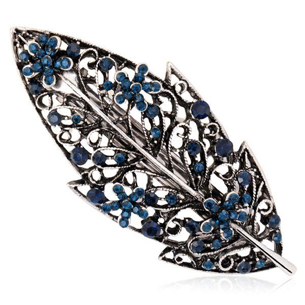 

Hollow Out Leaf Retro Faux Sapphire Barrette, Blue