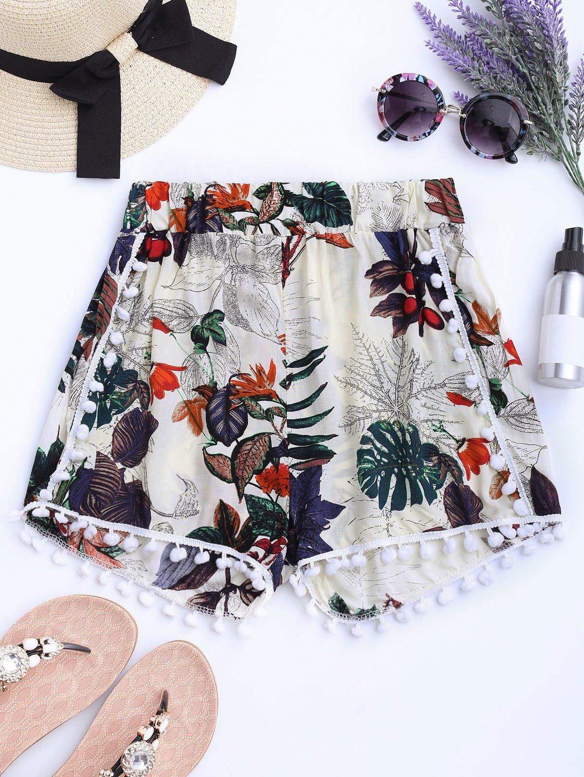 Online Floral Print Pom Pom Mini Shorts  
