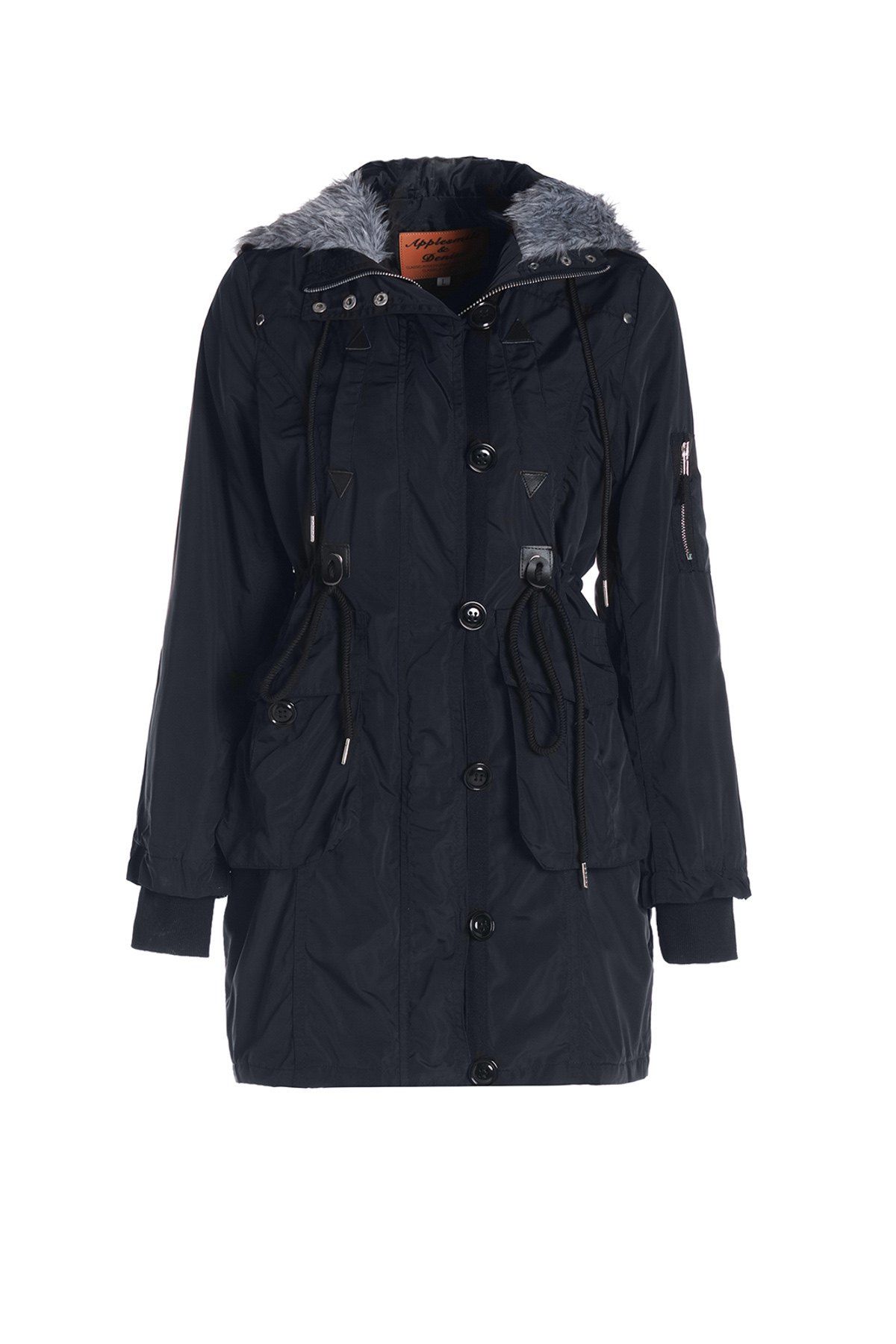 

Stylish Hooded Long Sleeve Zippered Faux Fur Embellished Women's Coat, Purplish blue