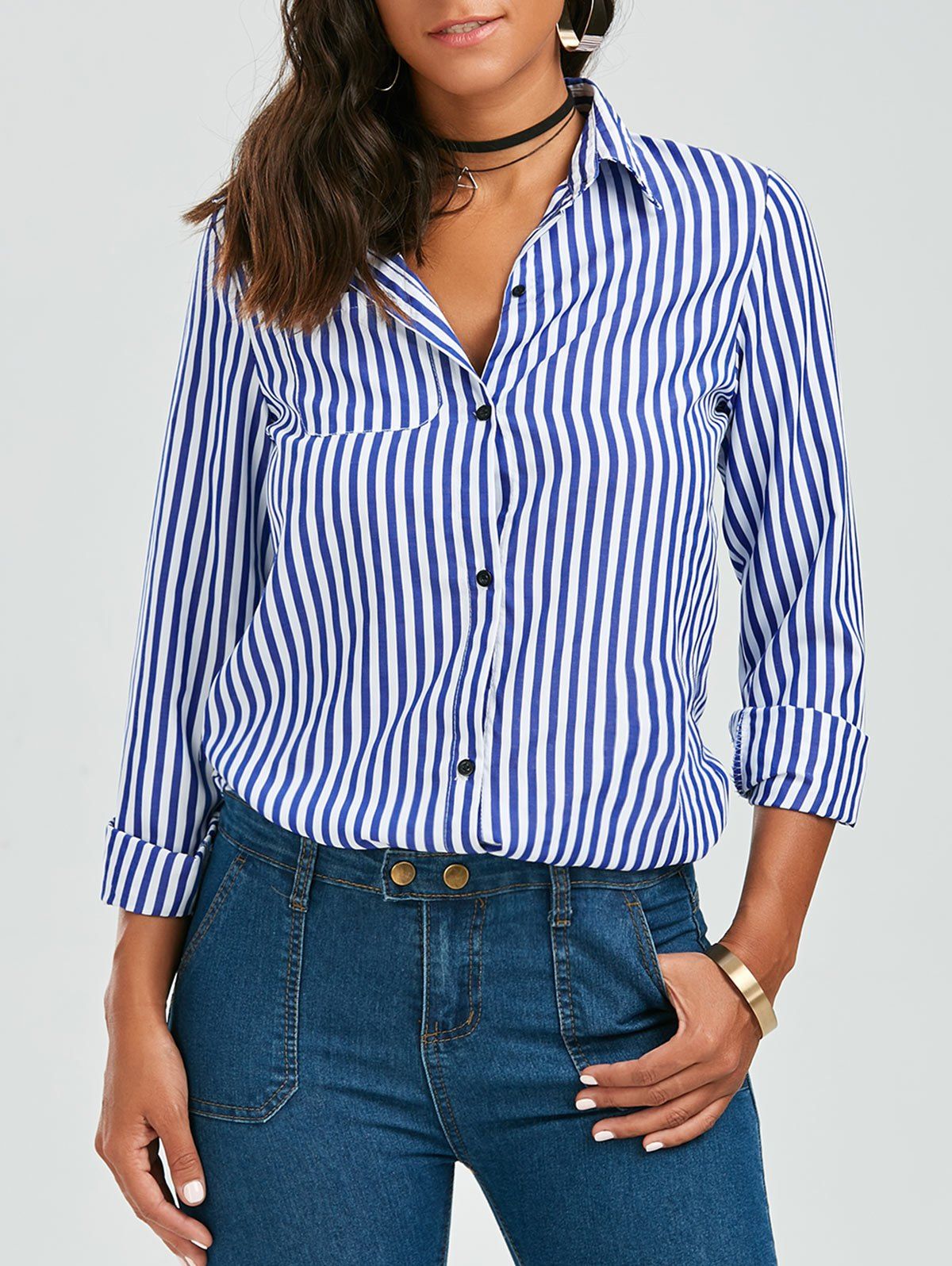  72 OFF Stripes Long Sleeve Formal Shirt Rosegal