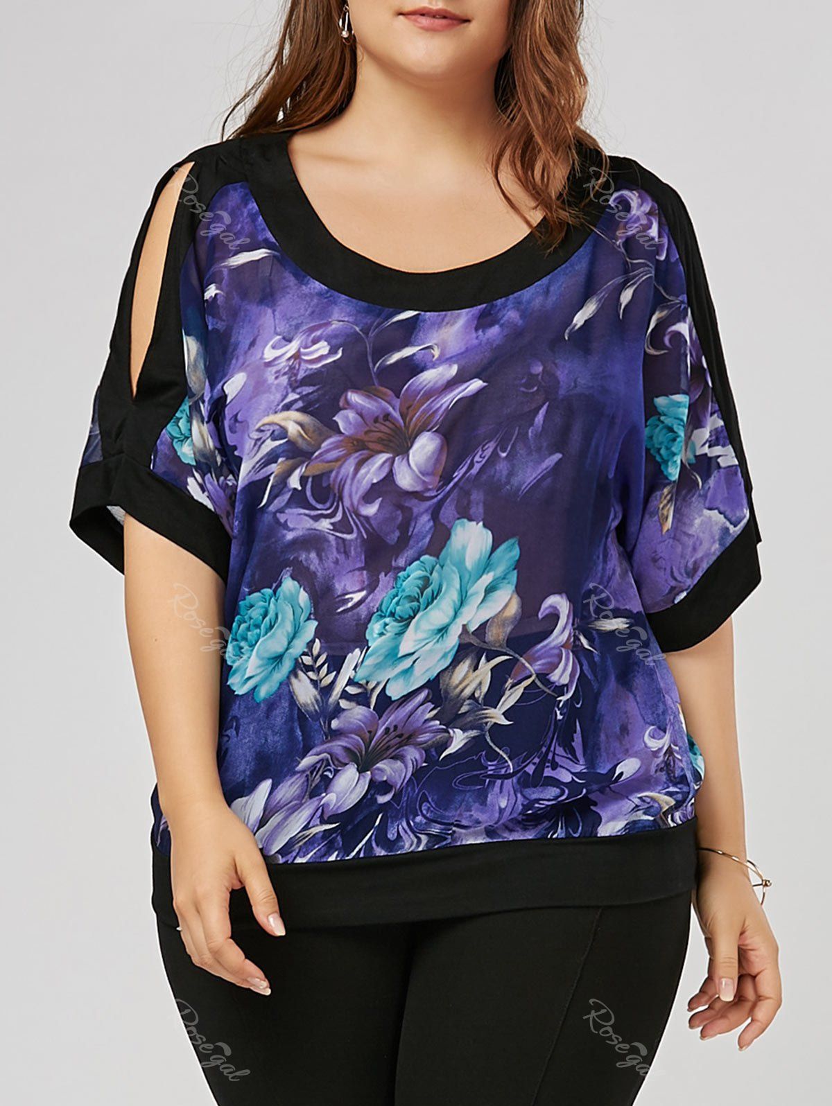 

Size Floral Slit Sleeve Plus Blouse, Larkspur