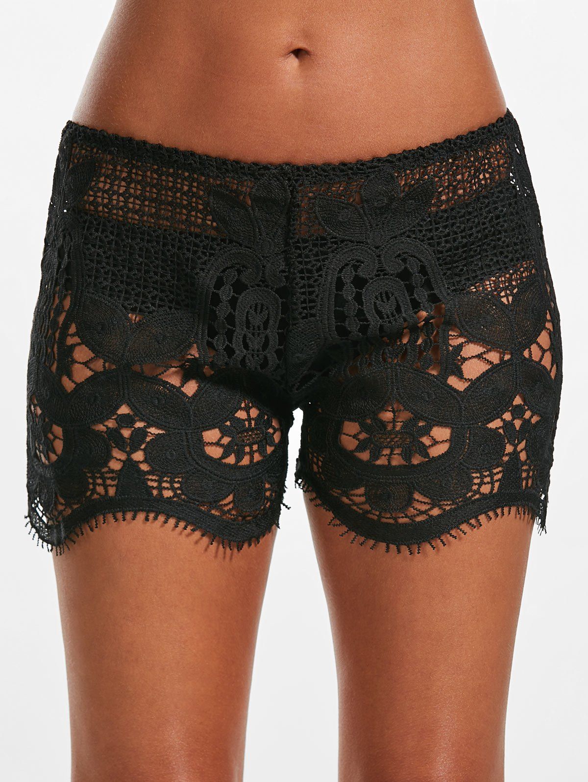 [2 OFF] Crochet Lace Swimsuit Cover Up Shorts Rosegal