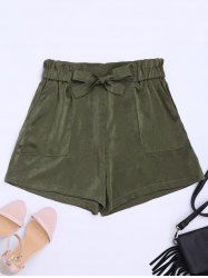 Casual Elastic Waist Self Tie Shorts -  