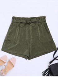 Casual Elastic Waist Self Tie Shorts - ARMY GREEN XL