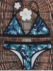 High-Cut Palm Leaf Print Bikini Set