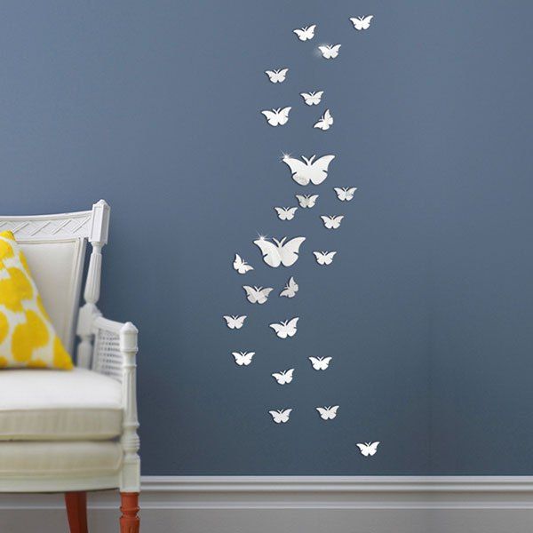 

25 PCS Butterflies Removable Mirror Wall Stickers, Silver