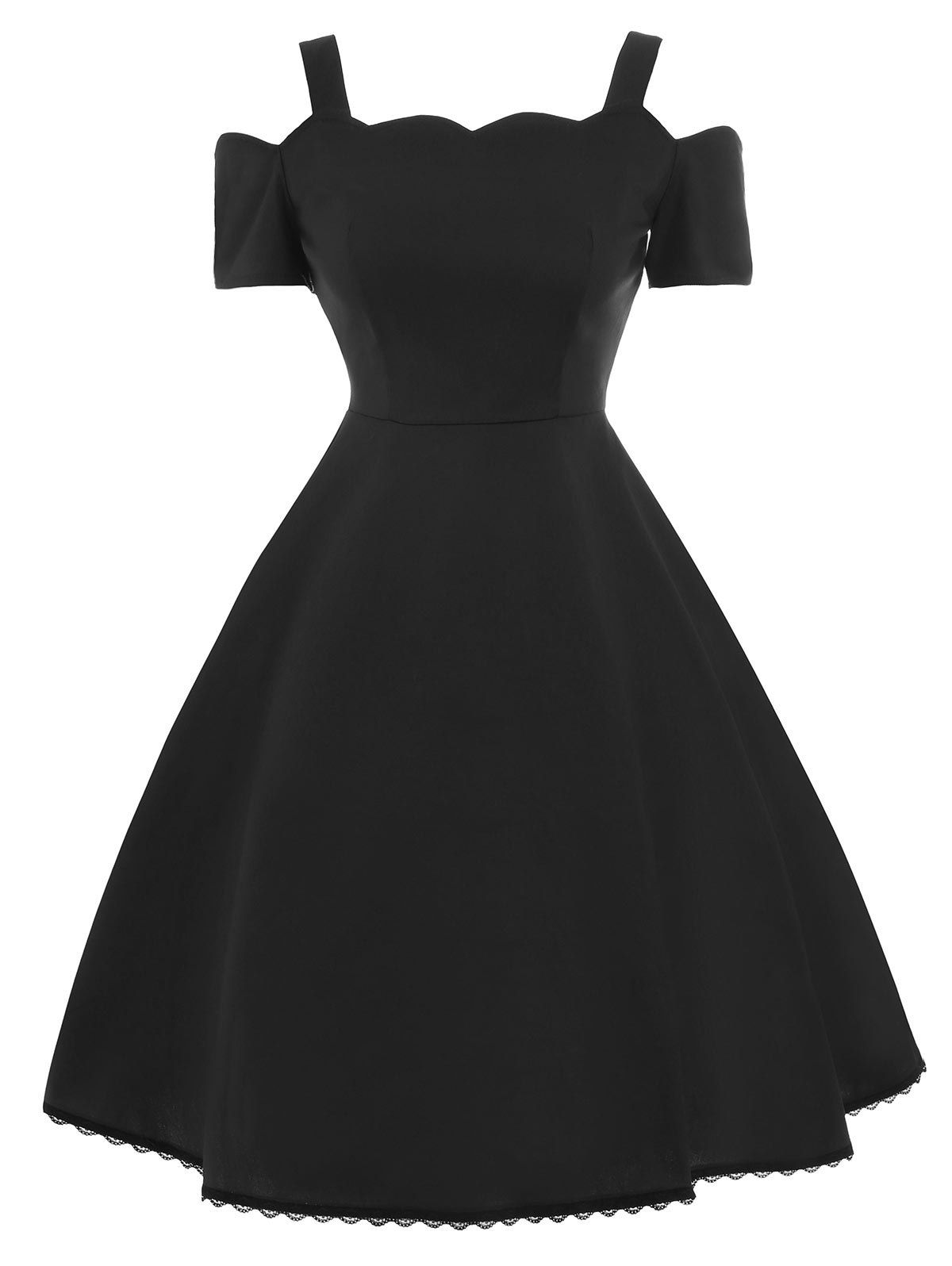 

A Line Lace Trim Vintage Skater Dress, Black