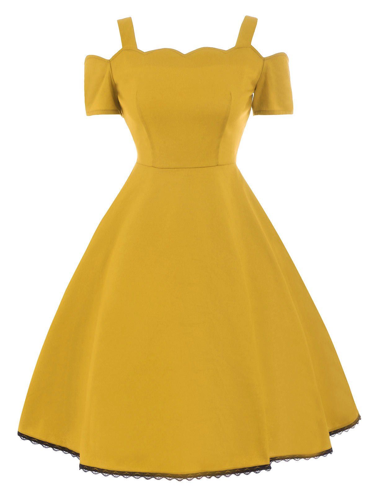 

A Line Lace Trim Vintage Skater Dress, Yellow