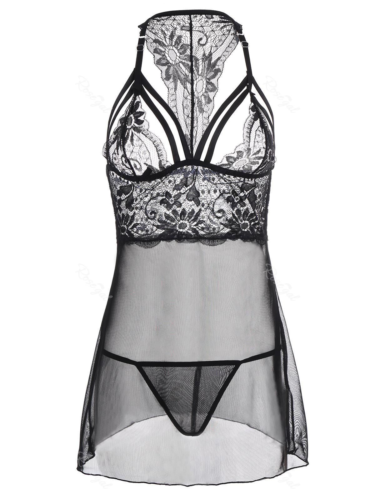 

Lingerie Plus Size Lace Sheer Babydoll Dress, Black