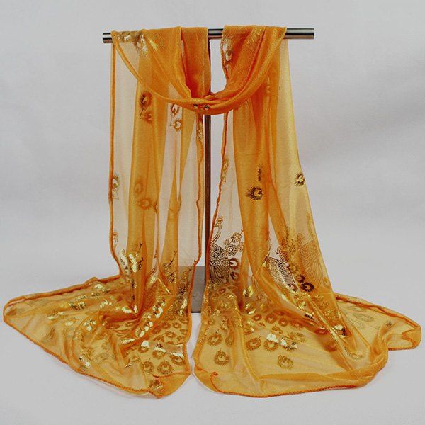 

Gossamer Hot Stamping Peacock Pattern Scarf, Orange
