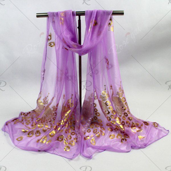 

Gossamer Hot Stamping Peacock Pattern Scarf, Purple