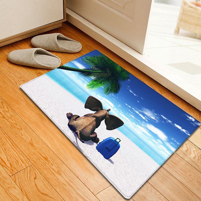 

Elephant Beach Holiday Pattern Water Absorption Flannel Area Rug, Blue
