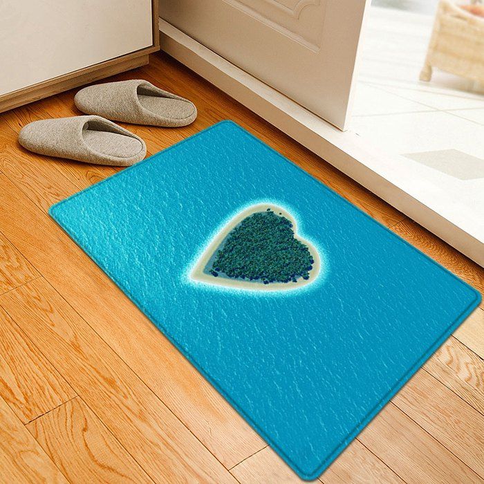 

Heart Island Pattern Water Absorption Flannel Area Rug, Lake blue