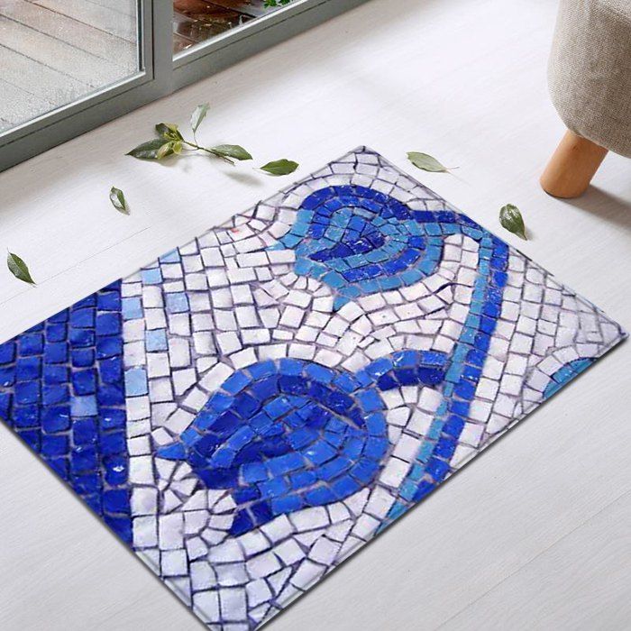 

Floral Stone Pattern Water Absorption Flannel Area Rug, Blue