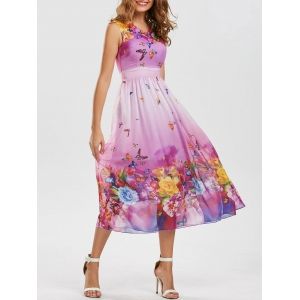 Bohemian Floral Butterfly Print Maxi Dress