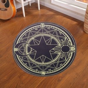 Black Gold Crystal Velvet Fabric Magic Circle Round Bathroom Rug ...