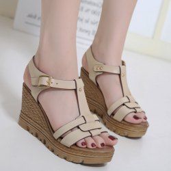Wedge Heel T Bar Sandals