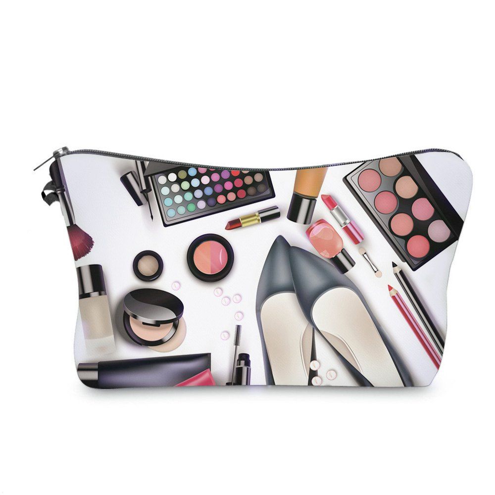 

Cosmetics 3D Print Makeup Clutch Bag, Black