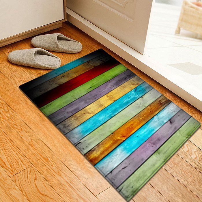 

Colorful Striped Pattern Water Absorption Flannel Area Rug, Colormix