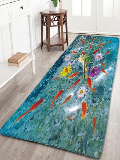 

Goldfish Print Bathroom Skid Resistant Flannel Rug, Blue green