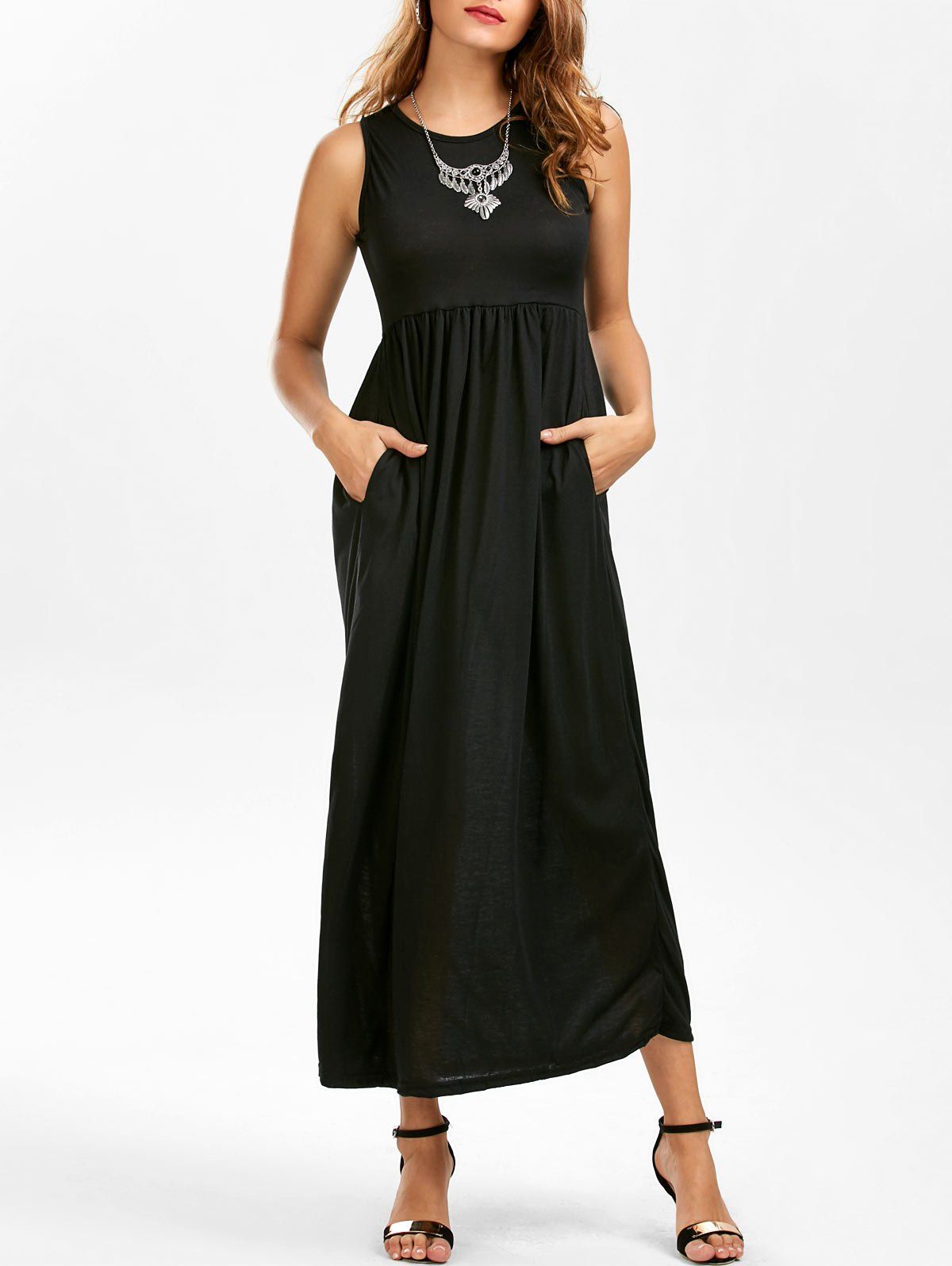 [37 OFF] Empire Waist Long Maxi Tank Skater Dress Rosegal