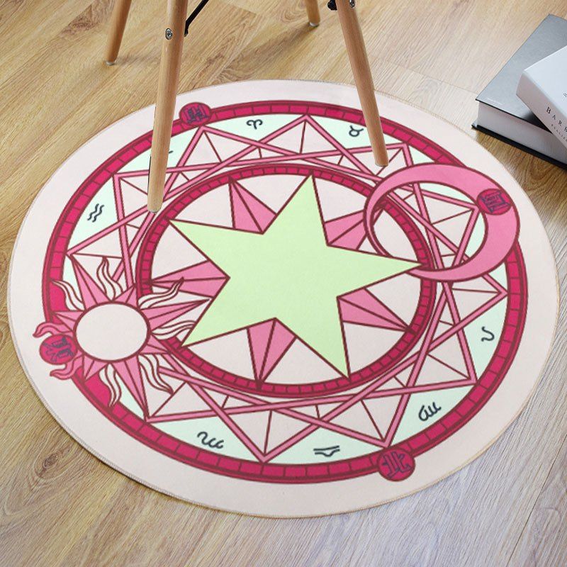 

Magic Circle Print Crystal Velvet Fabric Round Bath Mat, Light pink