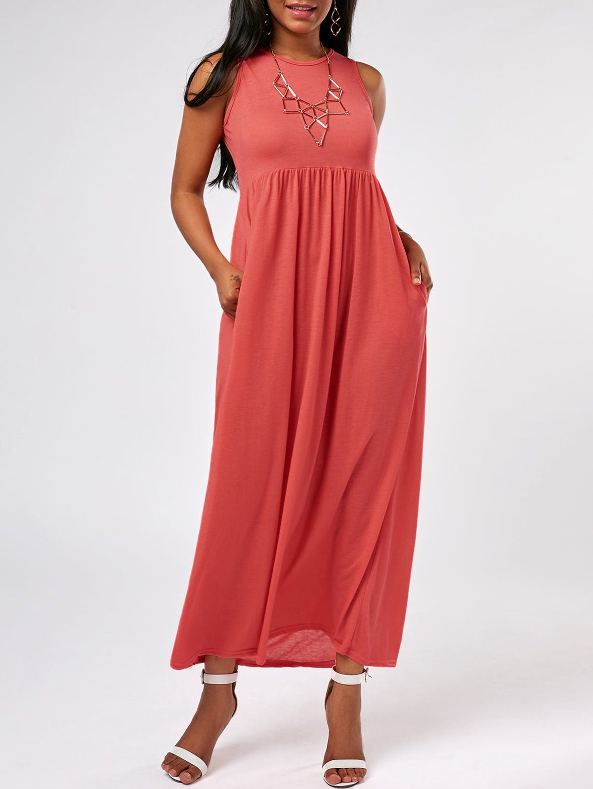 [24 OFF] Empire Waist Long Maxi Tank Skater Dress Rosegal