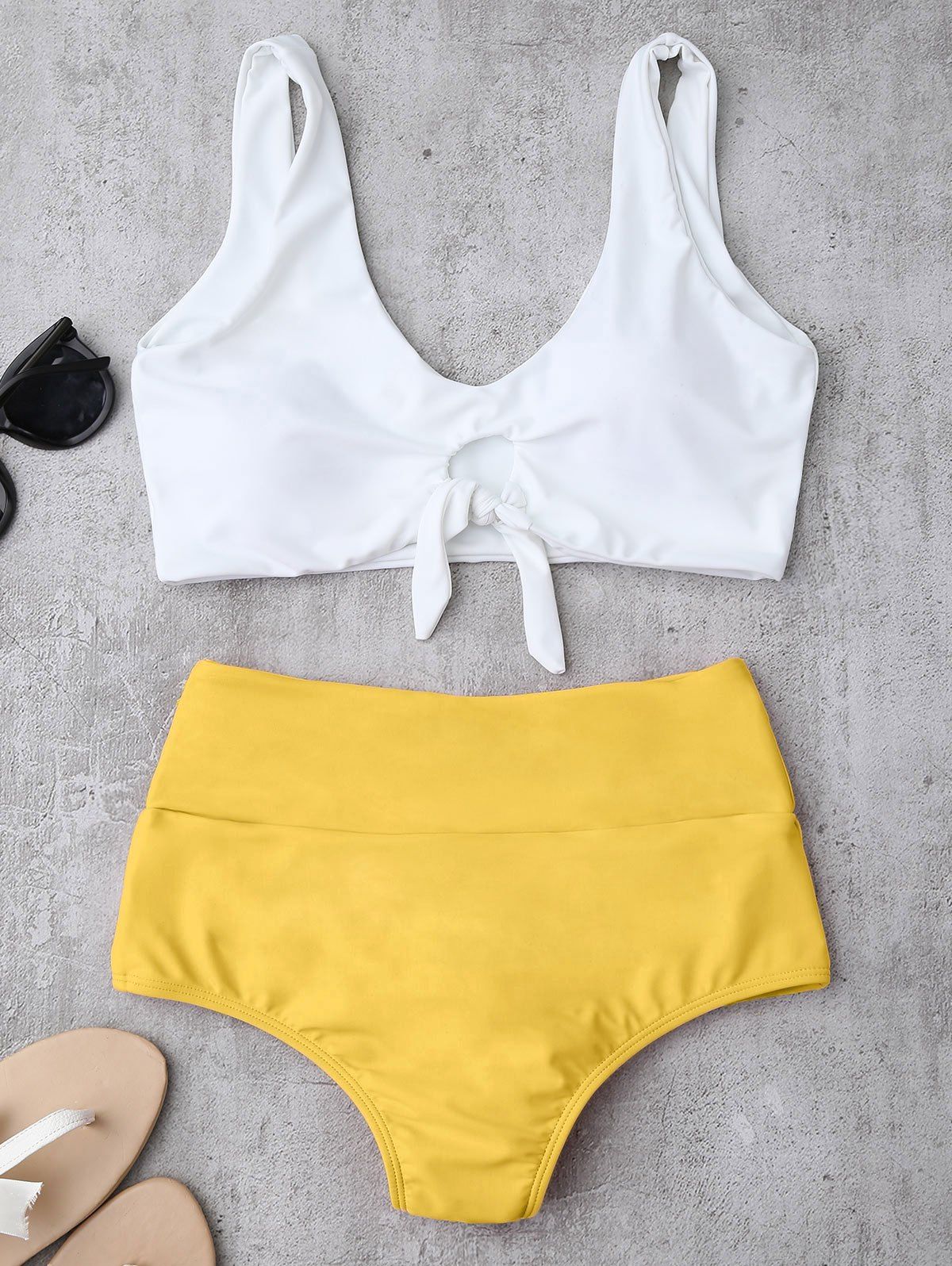 

High Waisted Ruched Bikini Set, Yellow