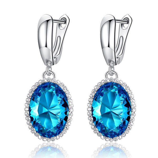 

Faux Diamond Platinum Plated Earrings, Sky blue