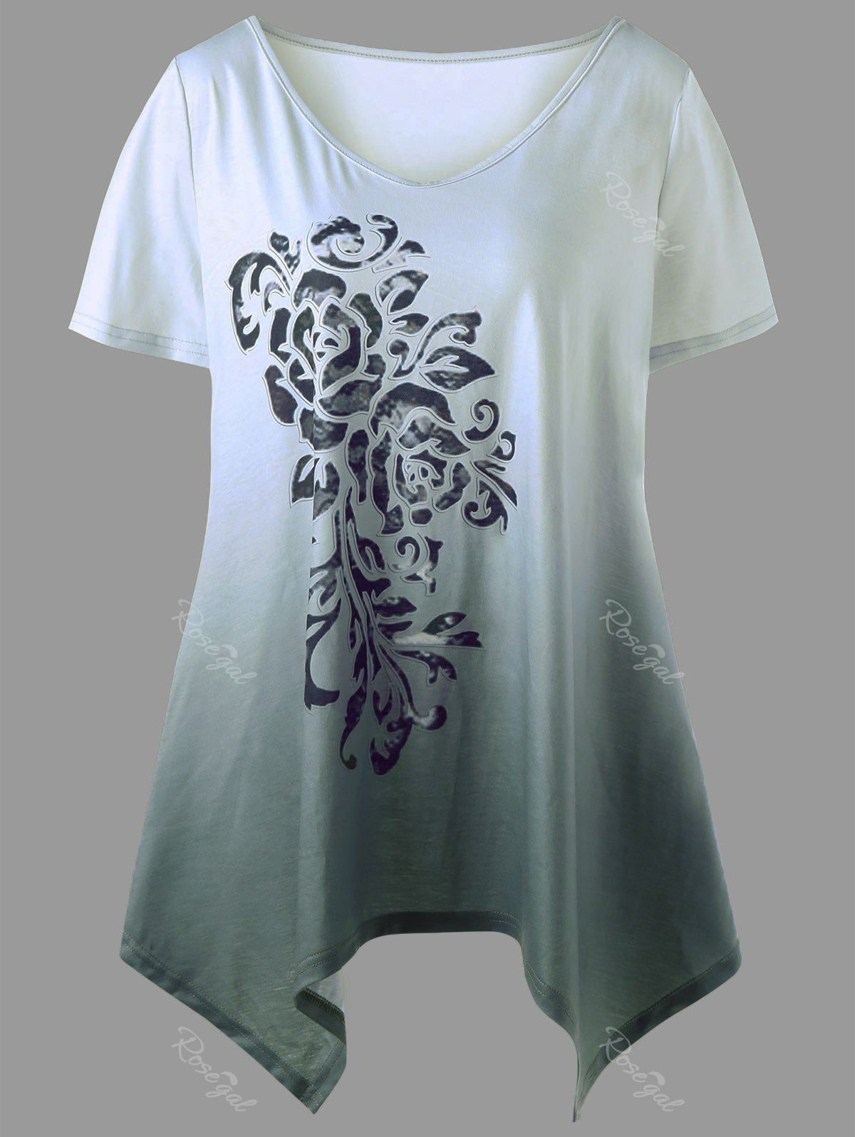 

Plus Size Bandana Floral Ombre T-shirt, Sage green