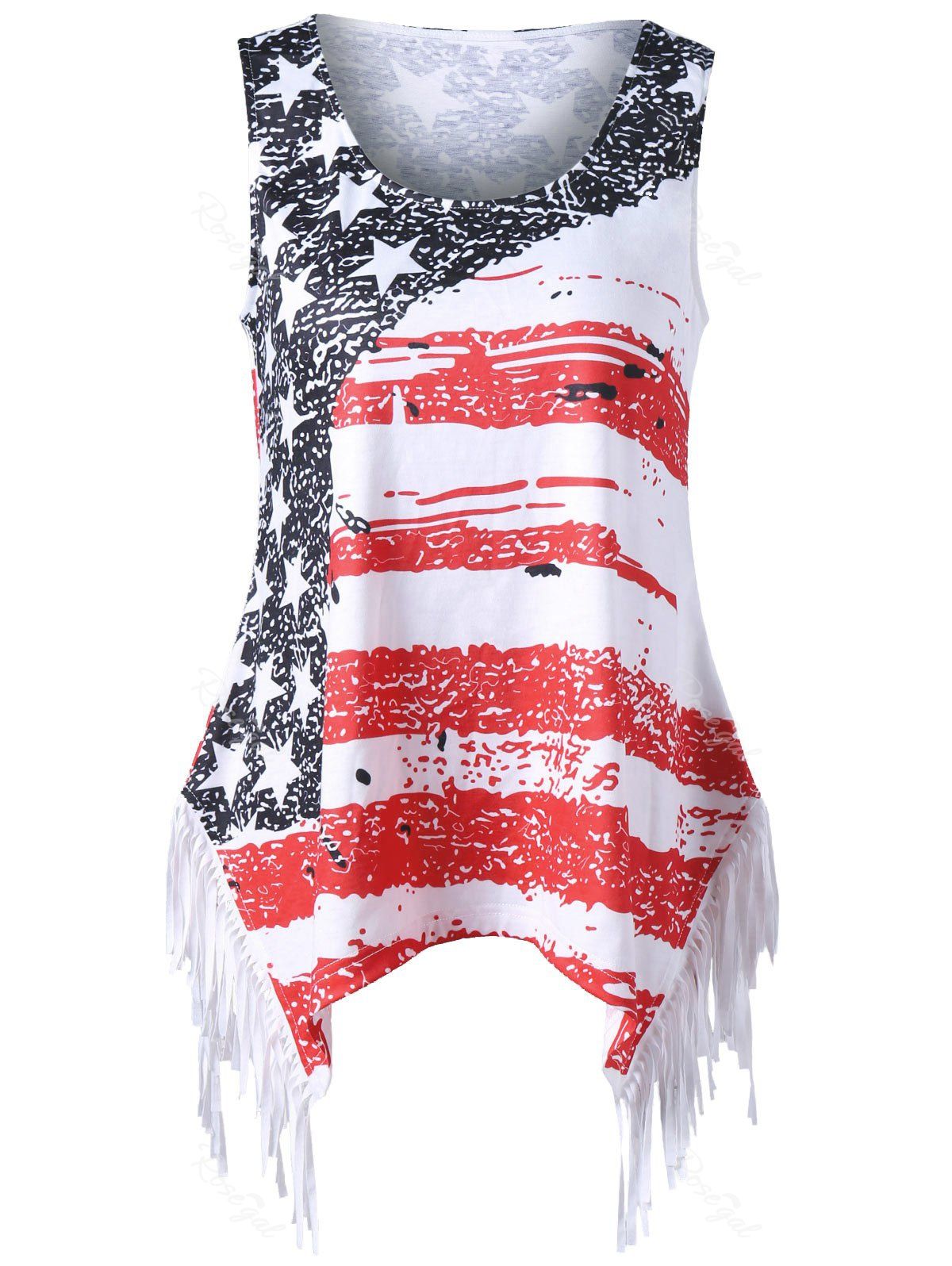 

Plus Size Fringed American Flag T-shirt, Colormix